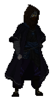 Pixel (block) art of slight. Entirely covered by draping dark clothes.