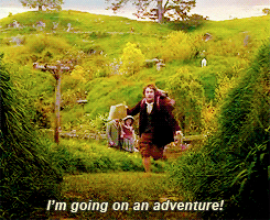Animated gif of Bilbo Baggins leaving from his hobbit hole with the phrase "I'm going on an adventure!" written at the bottom.